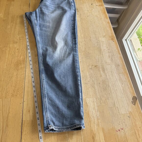 AE Stretch Mom Jeans Size 14 Long Medium Blue Wash Ripped High Waist Distressed - Picture 11 of 13